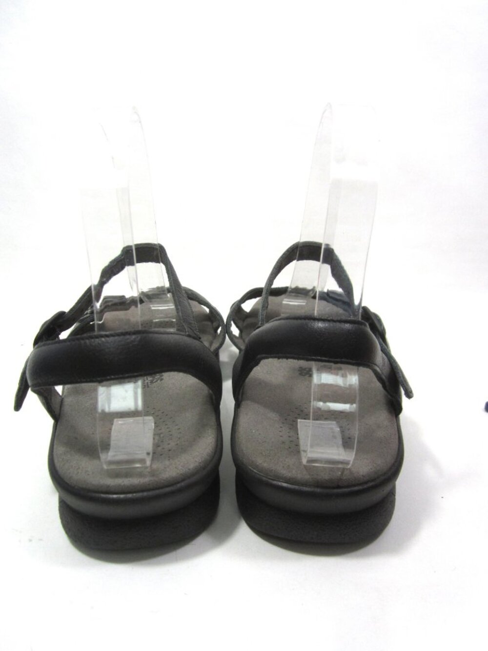 SAS Duo Women's Size 7.5W Black Wedge Sandals Leather Low Heel Buckle - Picture 5 of 8